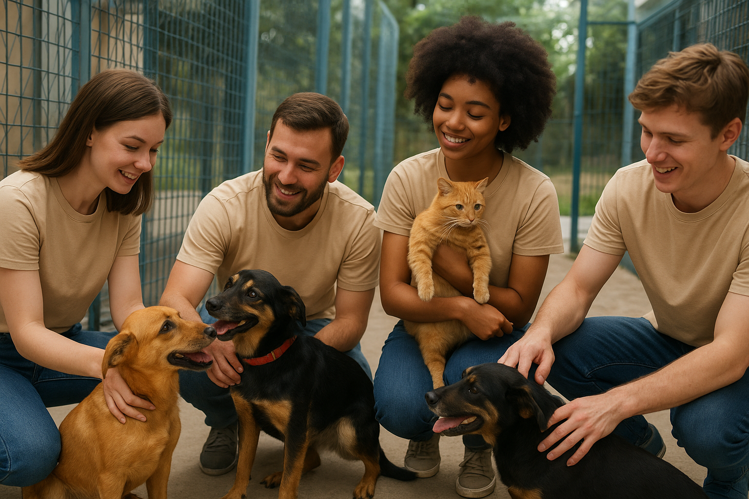 Criança abraçando um cão em um processo de adoção.