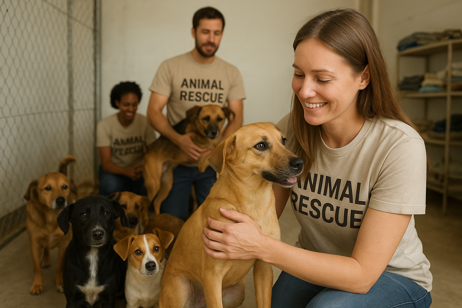 Dois cães resgatados olhando pela janela.